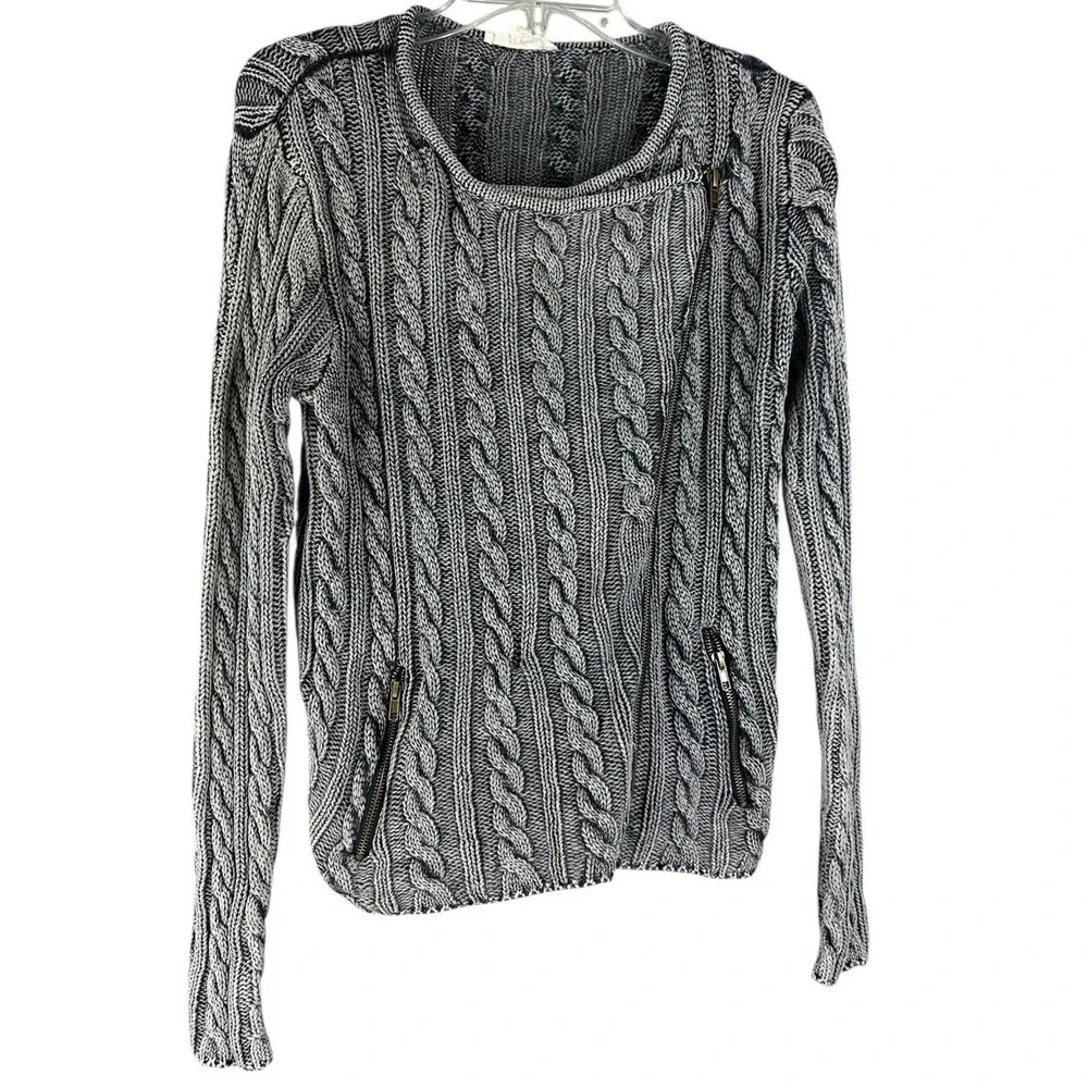 Tulle Women's Sweater M Chunky Cable Knit Fisherman Pullover Zipper Pockets - Picture 2 of 13